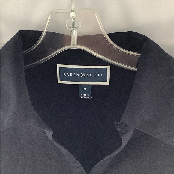 Karen Scott Womens Black Collared Stretch Fitted Tee M - Picture 3 of 5